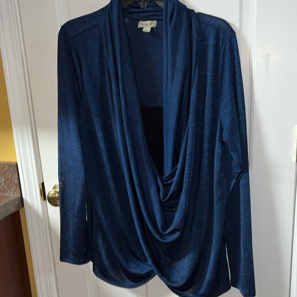 NEW dressy top Gorgeous draping neckline top with built in black tank - Picture 3 of 11